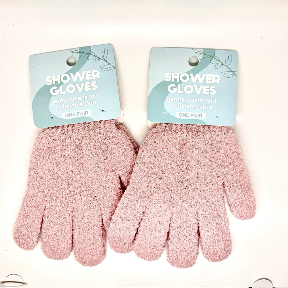 Pink Exfoliating Shower Gloves 2 Pairs Nylon Body Scrub Bath Spa Set